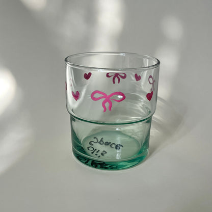 Pink bows glass cup