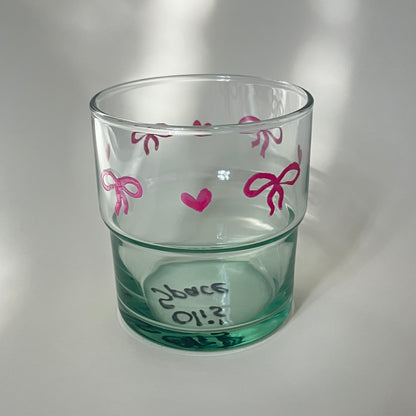 Pink bows glass cup